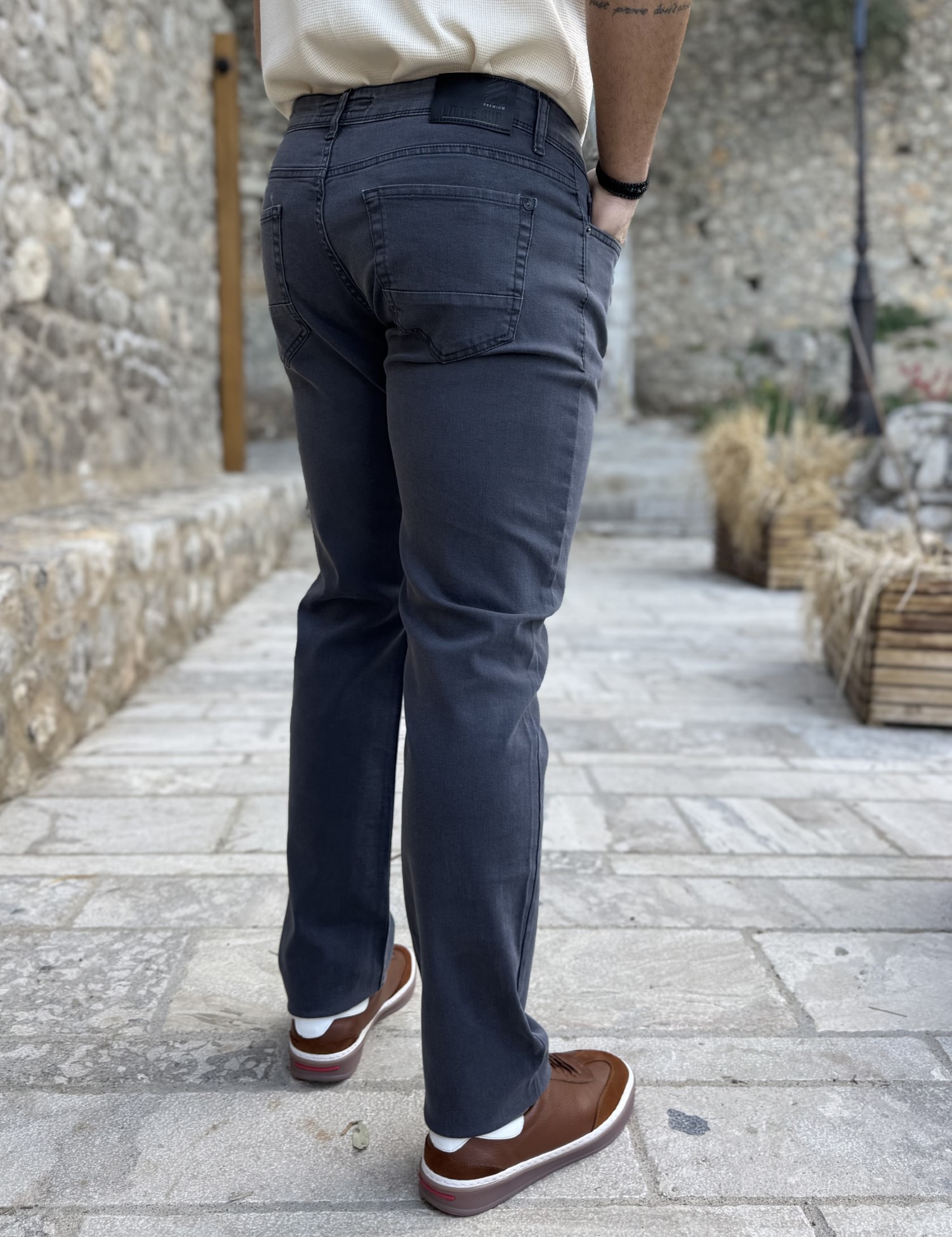 Ανδρικό γκρι τζιν ελαστικό σε ίσια γραμμή με φερμουάρ LC16575 φωτογραφία